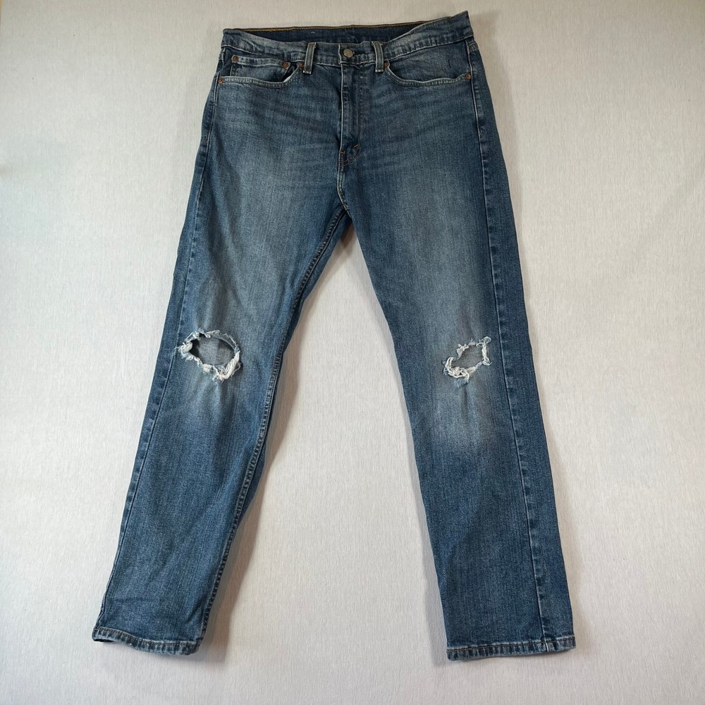 Levis 505 Jeans Men 34x30 (Fit 34x28) Distressed Regular Fit Med Wash Straight